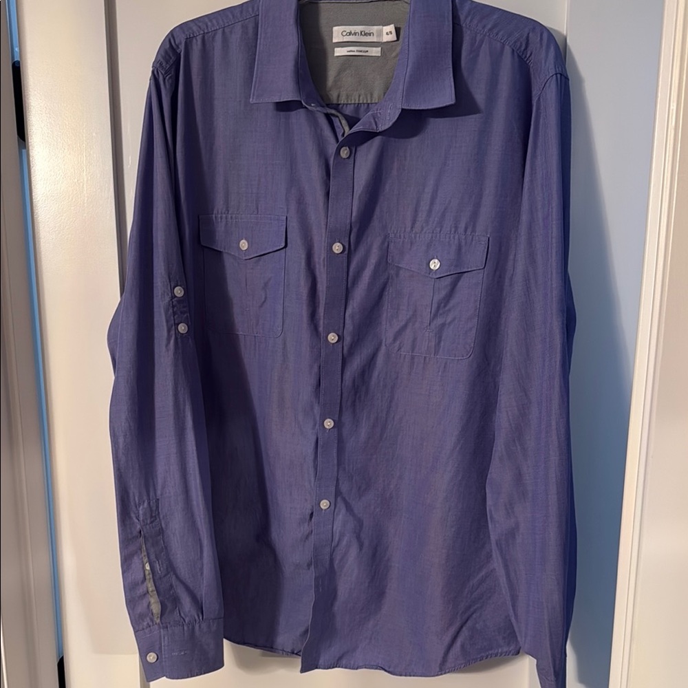 Calvin Klein Blue Casual Button Down Shirt Classic Design